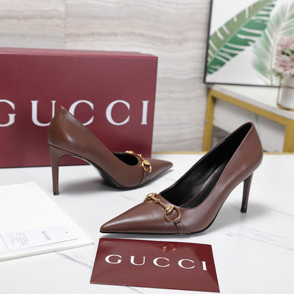 GUCCI 26S HORSEBIT PUMPS 85 MM IN DARK BROWN CALFSKIN