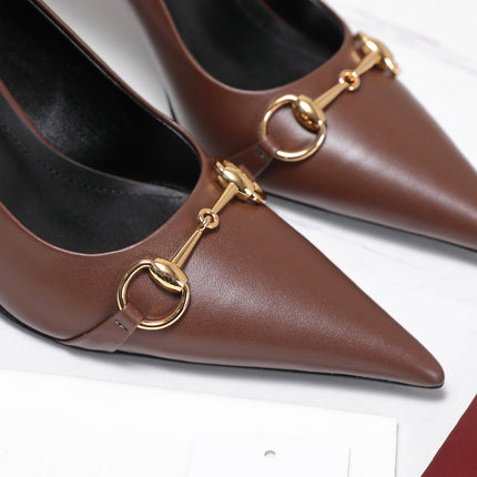GUCCI 26S HORSEBIT PUMPS 85 MM IN DARK BROWN CALFSKIN