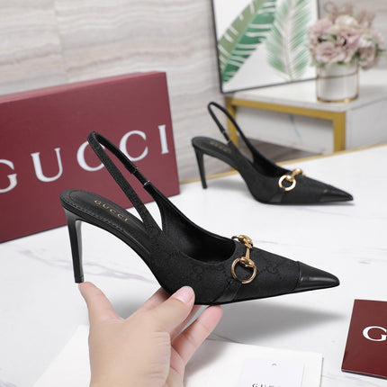GUCCI 26S SLINGBACK PUMPS 85 MM IN BLACK CANVAS AND CALFSKIN