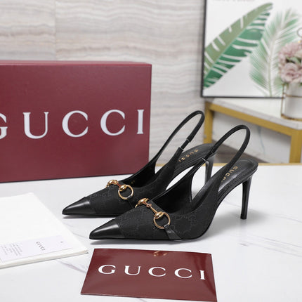 GUCCI 26S SLINGBACK PUMPS 85 MM IN BLACK CANVAS AND CALFSKIN