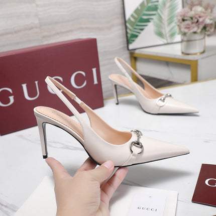 GUCCI 26S SLINGBACK PUMPS 85 MM IN CREAM WHITE CALFSKIN