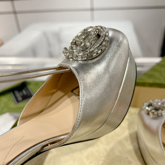 HIGH SANDAL SQUARE HEEL 12 CM IN SILVER CALFSKIN