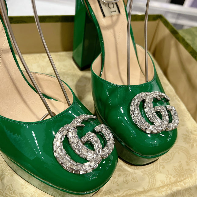 HIGH SANDAL SQUARE HEEL 12 CM IN DARK GREEN CALFSKIN