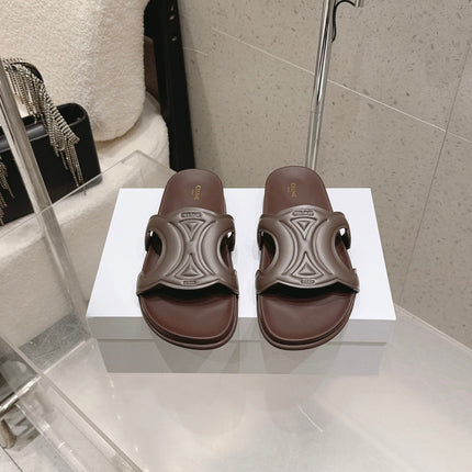 CELINE 26S TRIOMPHE SLIDES IN DARK BROWN CALFSKIN