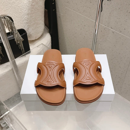 CELINE 26S TRIOMPHE SLIDES IN BROWN CALFSKIN