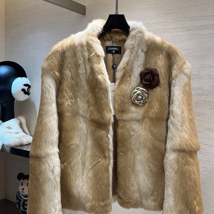 CHANEL 25S SNOW RABBIT FUR COAT 498