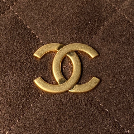 CHANEL 25S BOWLING BAG 24 IN DARK BROWN SUEDE GOLD HARDWARE