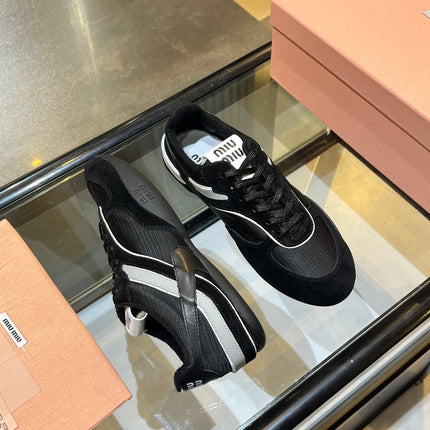 MIUMIU 26S SNEAKERS IN BLACK FABRIC AND SUEDE