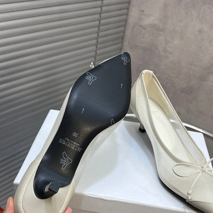 JACQUEMUS 26S HIGH HEELS 45 MM IN CREAM WHITE MESH FABRIC AND CALFSKIN