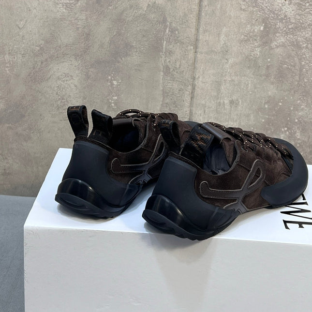 LOEWE 26S LACE UP SNEAKERS IN DARK BROWN SUEDE AND RUBBER SOLE