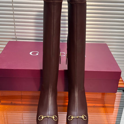 GUCCI 26S HORSEBIT KNEE-HIGH BOOTS 55 MM IN DARK BROWN CALFSKIN