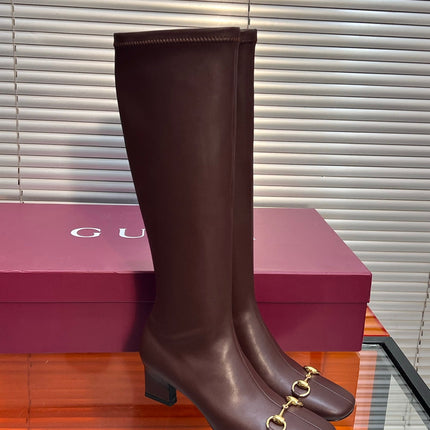 GUCCI 26S HORSEBIT KNEE-HIGH BOOTS 55 MM IN DARK BROWN CALFSKIN
