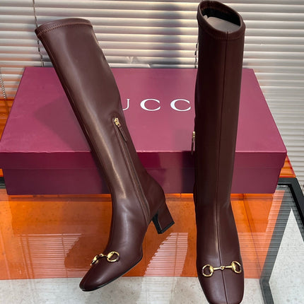 GUCCI 26S HORSEBIT KNEE-HIGH BOOTS 55 MM IN DARK BROWN CALFSKIN