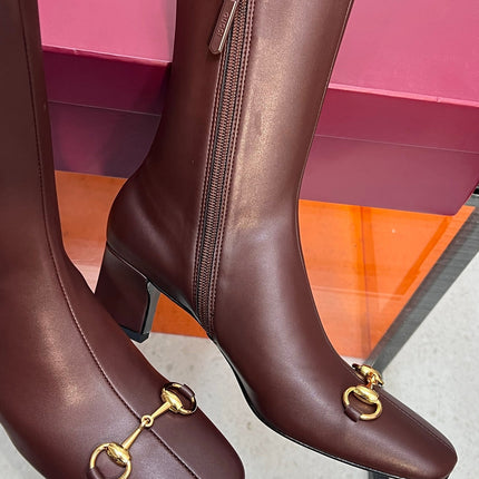 GUCCI 26S HORSEBIT KNEE-HIGH BOOTS 55 MM IN DARK BROWN CALFSKIN