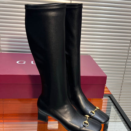 GUCCI 26S HORSEBIT KNEE-HIGH BOOTS 55 MM IN BLACK CALFSKIN