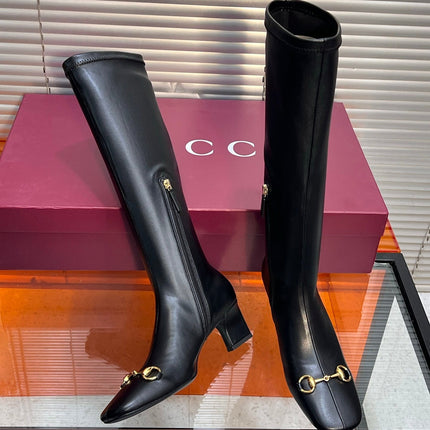 GUCCI 26S HORSEBIT KNEE-HIGH BOOTS 55 MM IN BLACK CALFSKIN