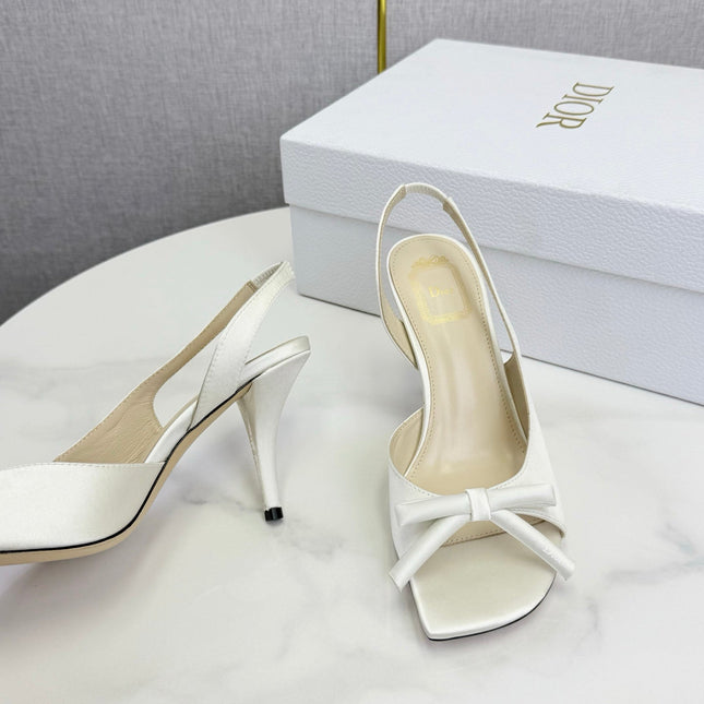 DIOR 26S HIGH-HEEL BACK-STRAP SHOES IN WHITE SATIN