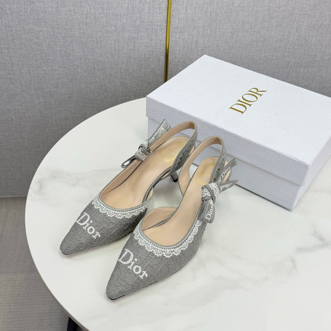 DIOR 26S SLINGBACK PUMPS IN GRAY FABRIC EMBOSSED LOGO