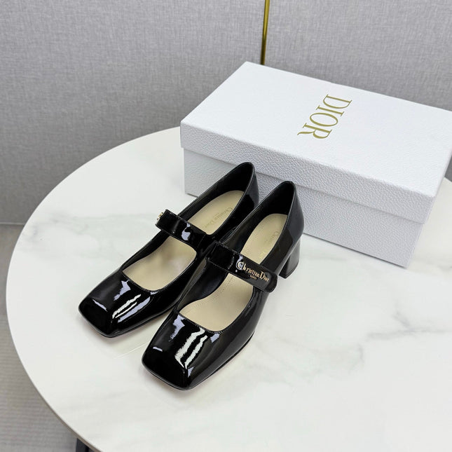 DIOR 26S MARY JANE HIGH HEELS 40MM IN BLACK PATENT CALFSKIN GOLD HARDWARE