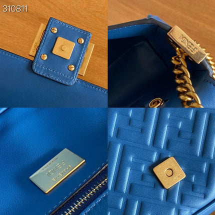 Fend Baguette 24 Bag With FF Motif Blue Leather Ghw