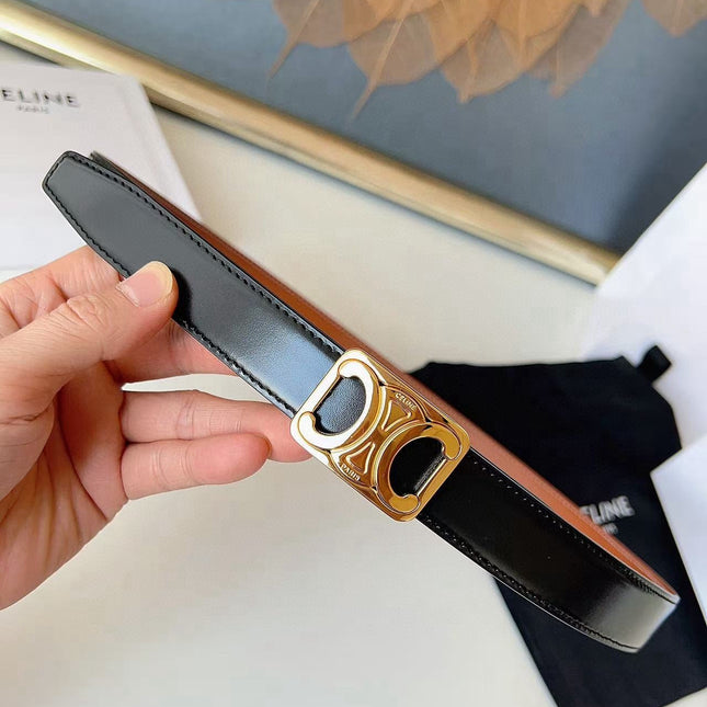 CELINE 26S BELT 25 MM IN BLACK AND BROWN CALFSKIN 636401