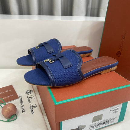 LP 26S SLIDES IN NAVY BLUE CANVAS AND CALFSKIN