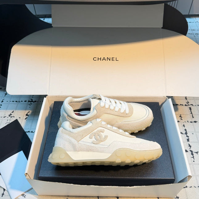 CHANEL 26S CHUNKY SNEAKERS IN WHITE FABRIC AND SUEDE