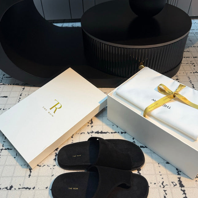 THE ROW 26S THONG SLIDE SANDALS IN BLACK SUEDE