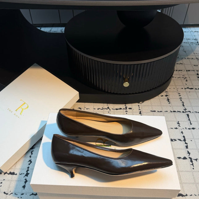 THE ROW 26S POINTED TOE HIGH HEELS 35MM IN DARK BROWN CALFSKIN