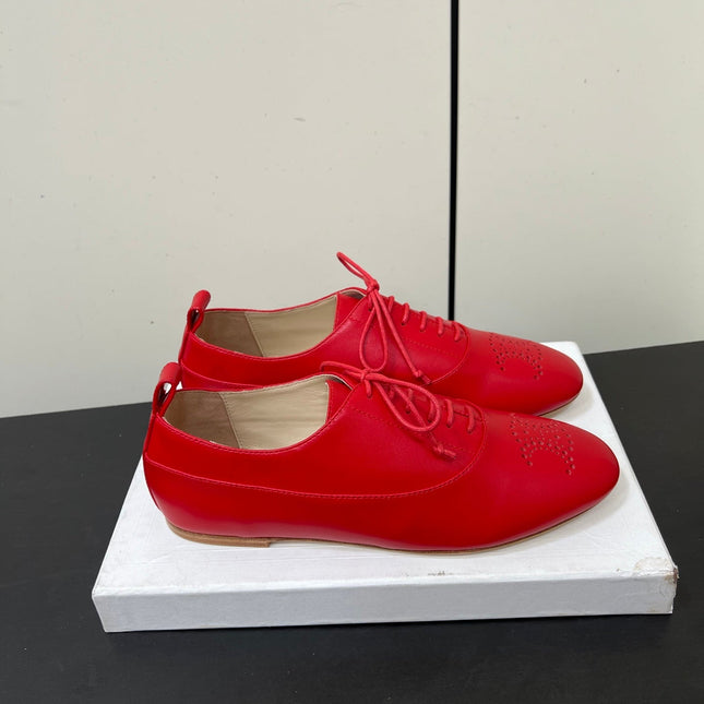 CELINE 26S MINIMAL LACE-UP SHOES IN RED CALFSKIN