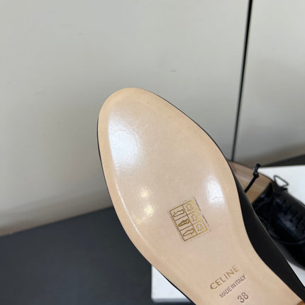 CELINE 26S MINIMAL LACE-UP SHOES IN BLACK CALFSKIN