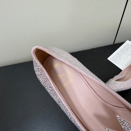 DIOR 26S POINTED-TOE HIGH HEELS 35MM IN PINK SUEDE CRYSTAL
