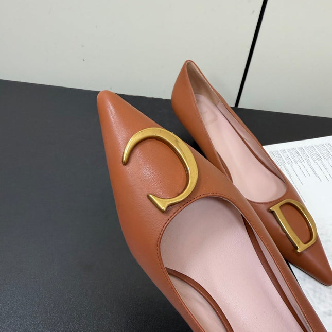 DIOR 26S POINTED-TOE HIGH HEELS 35MM IN RUST BROWN CALFSKIN GOLD HARDWARE