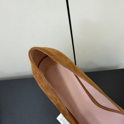 DIOR 26S POINTED-TOE HIGH HEELS 70MM IN TAN BROWN SUEDE GOLD HARDWARE