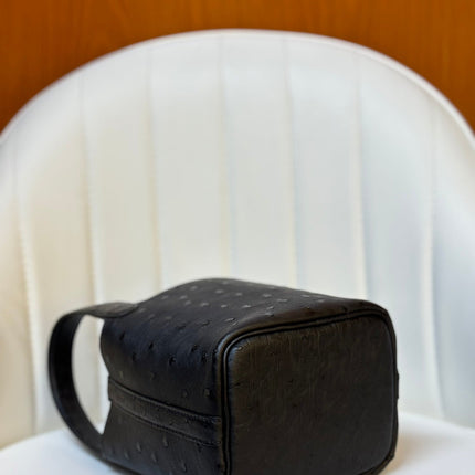 HM 25S PICOTIN LOCK 14 CM IN BLACK OSTRICH WITH GOLD HARDWARE