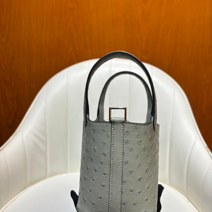 HM 25S PICOTIN LOCK 14 CM IN GREY OSTRICH WITH SILVER HARDWARE