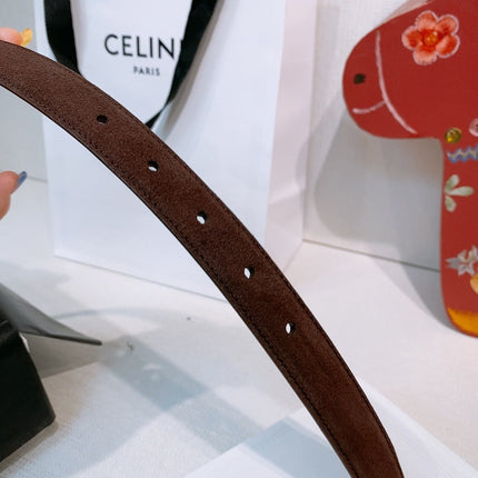 CELINE 26S BELT 25 MM IN DARK BROWN SUEDE 653080