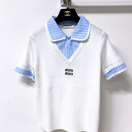MIUMIU 26S SHORT-SLEEVED KNIT POLO SHIRT STYLE 1054