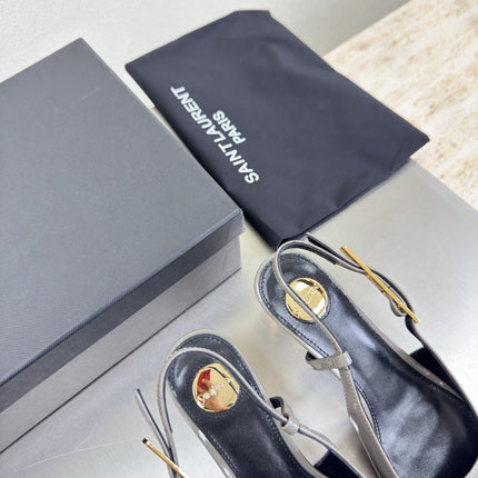 YSL 26S SLINGBACK HIGH HEELS 75 MM IN GREY GLOSSY CALFSKIN