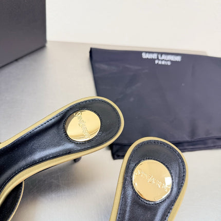 YSL 26S HIGH HEEL SANDALS 65 MM IN LIGHT OLIVE GREEN FABRIC