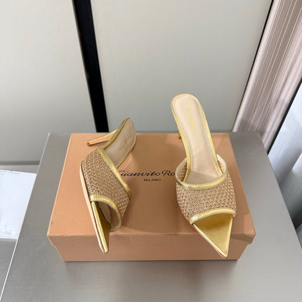 GIANVITO ROSSI 26S POINTED-TOE SANDALS 90 MM IN GOLD LAMBSKIN