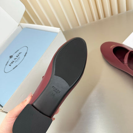PRADA 26S BALLERINAS IN DARK RED SMOOTH CALFSKIN