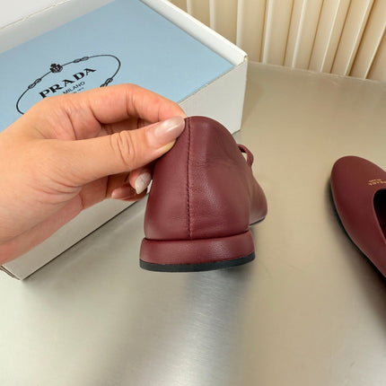 PRADA 26S BALLERINAS IN DARK RED SMOOTH CALFSKIN
