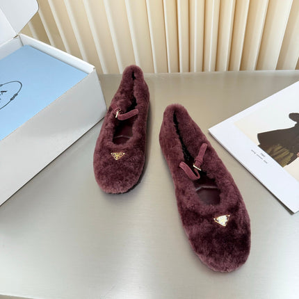 PRADA 26S MARY JANE BALLET IN MAROON RED SHEARLING