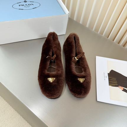 PRADA 26S MARY JANE BALLET IN DARK BROWN SHEARLING