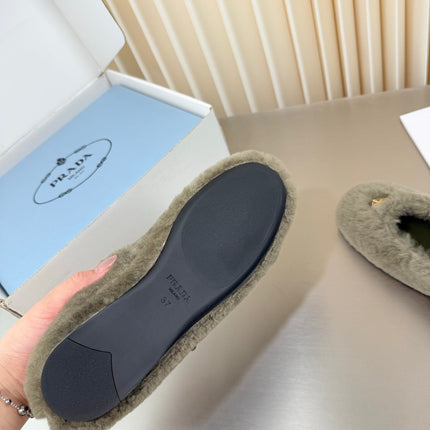 PRADA 26S MARY JANE BALLET IN TAUPE GREY SHEARLING