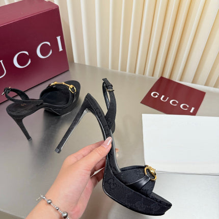 GUCCI 26S SLINGBACK PUMP 105 MM IN BLACK GG CANVAS