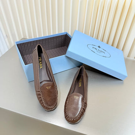 PRADA 26S CLASSIC LOAFERS IN DARK BROWN LAMBSKIN