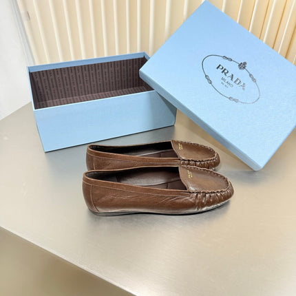 PRADA 26S CLASSIC LOAFERS IN DARK BROWN LAMBSKIN
