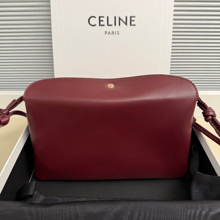CELINE 25S TRIO FLAP 22MM IN DARK RED SMOOTH LAMBSKIN GOLD HARDWARE